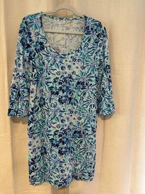 Lilly Pulitzer Blue Teal Floral Long Sleeve Dress